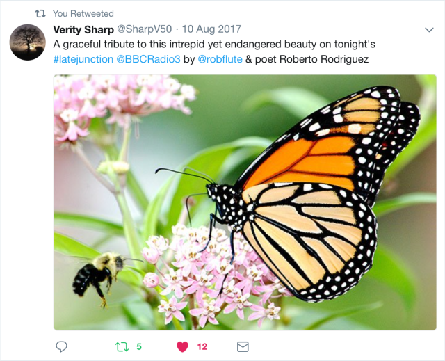 Tweet Flight of the Monarchs on BBC Radio 3 Verity Sharp tweet
